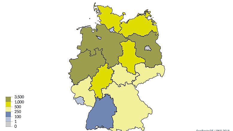 Kartenansicht: Jährlich bezuschlagte Windenergieleistung in den Landkreisen