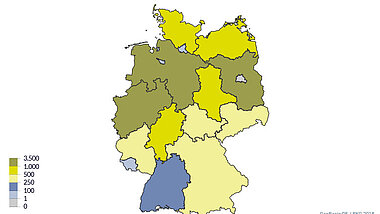Kartenansicht: Jährlich bezuschlagte Windenergieleistung in den Landkreisen