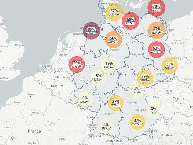 Karte Windenergieanlagen und Luftverteidigungsradare
