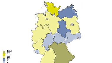 Deutschlandkarte: Ausschreibung Solaranlagen erstes Segment: Gebotstermin 01.12.2024  Bezuschlagte Leistung [MW] pro Bundesland