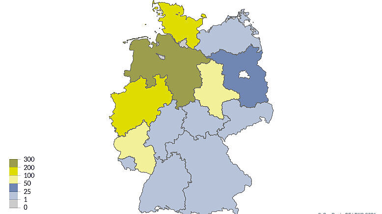 Kartenansicht Jährlich stillgelegte Windenergieleistung in den Bundesländern