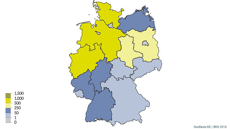 Kartenansicht Jährlich installierte Windenergieleistung in den Bundesländern